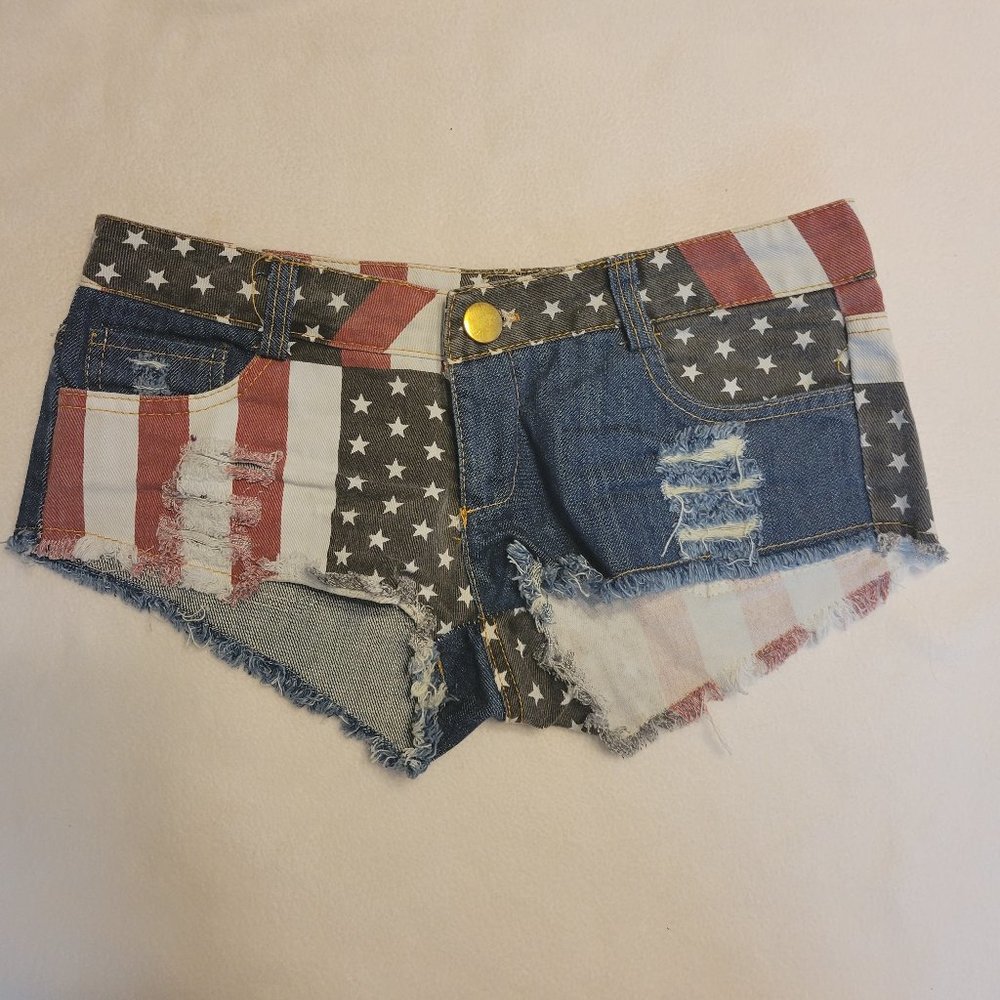 Red, White, Blue Distressed Shorts